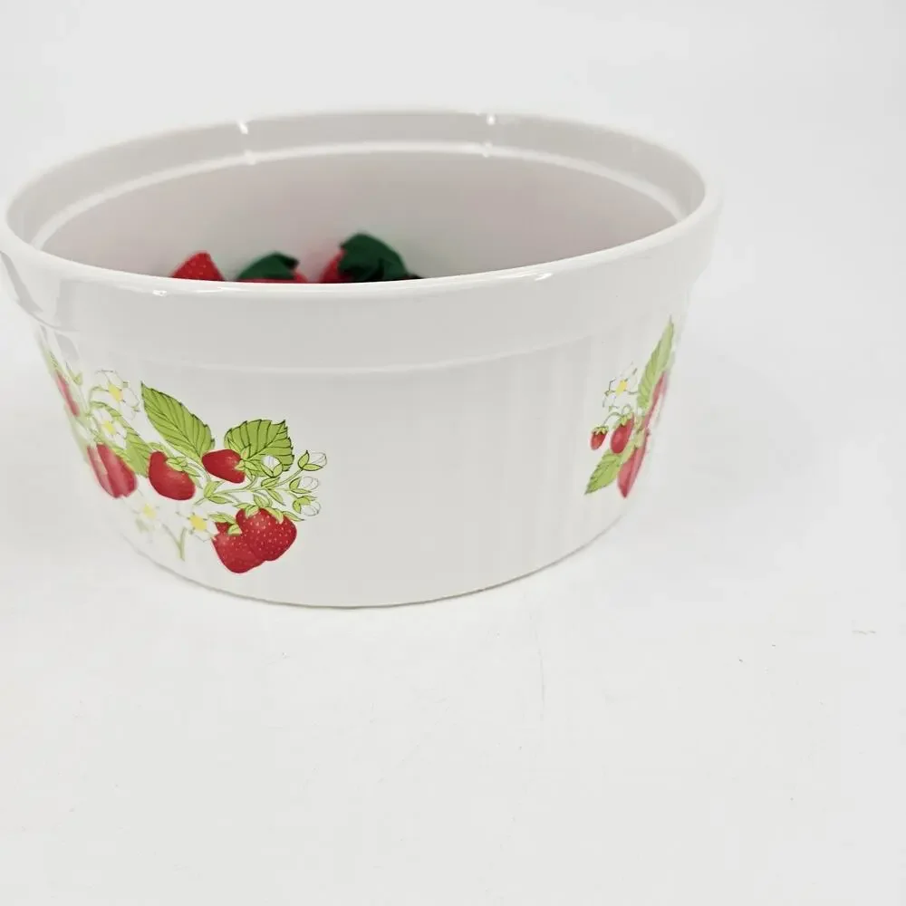 Vintage Action Strawberry Bakeware Stoneware Ramekin Bowl Dish 8